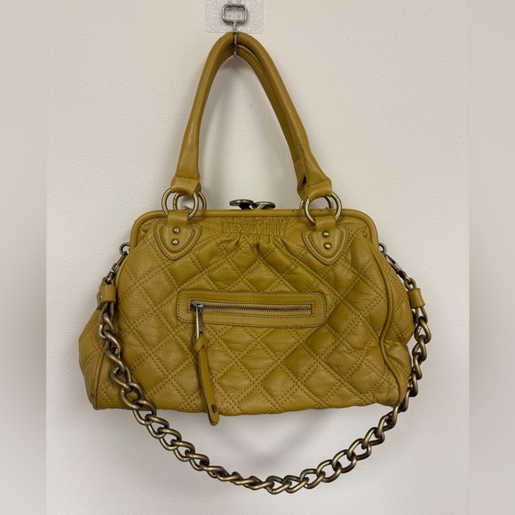 Golden Yellow Quilted Shoulder Bag with Metal Chain Accent Y2K Preppy Colorful - Picture 9 of 13